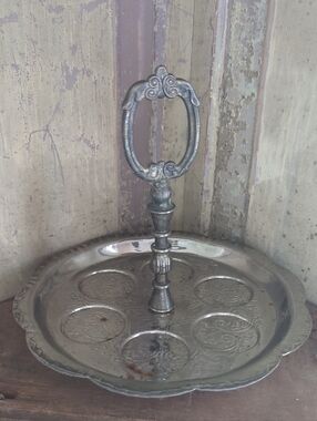 Vintage Silver-plated Egg Cruet Stand With Embossed Floral Pattern